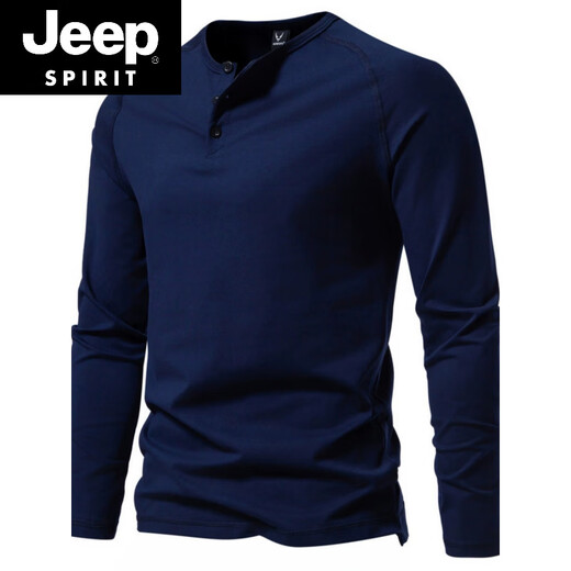 JEEP SPIRIT Jeep Autumn Men's Pure Cotton Henry Collar Long Sleeve T-Shirt Youth Simple Elastic Slim Solid Color Versatile Bottoming Shirt Army Green M (100Jin Jin is equal to 0.5kg -115Jin Jin is equal to 0.5kg)