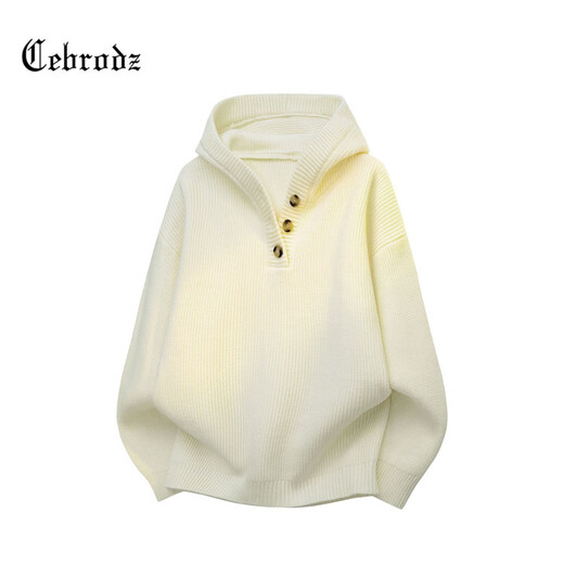 Cebrodz French sweater men's autumn and winter new Henry collar hooded lazy loose top sweater casual jacket off-white L