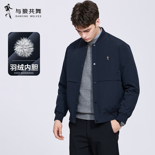 Dances with Wolves Down Liner Baseball Collar Jacket Men's 2025 Autumn and Winter New Graphene Warm Casual Jacket 1014 Navy Blue 101 M (170)