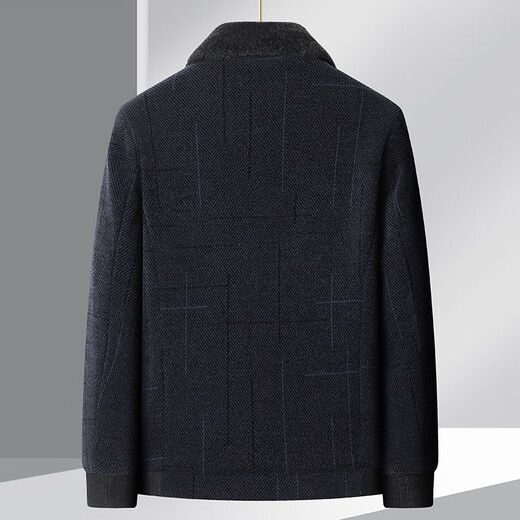 Woodpecker Dad Jacket Men's Autumn and Winter Middle-aged and Elderly Cotton Coat Men's Velvet Thickened Chenille Jacket Winter Warm Jacket J6611 Blue Black 2XL /185 (Recommended 130-145Jin Jin equals 0.5 kg)