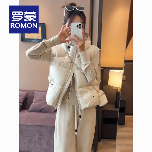 ROMON down cotton vest women's European goods 2025 autumn and winter new Korean version loose waistcoat high-end style vest vest black regular M recommended 85-105Jin Jin equals 0.5 kg