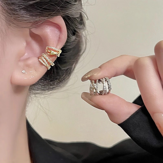 CEENIU multi-layered zircon ear bone clips for women without pierced ears, light luxury and high-end ear clips 2025 new versatile cold style ear jewelry silver zircon C-shaped ear clips 2 pieces