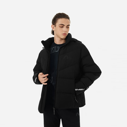 EVISU Fukushen KURO 2024 Autumn and Winter Hooded Seagull Patch Regular Fit Down Jacket Men's Black Black S