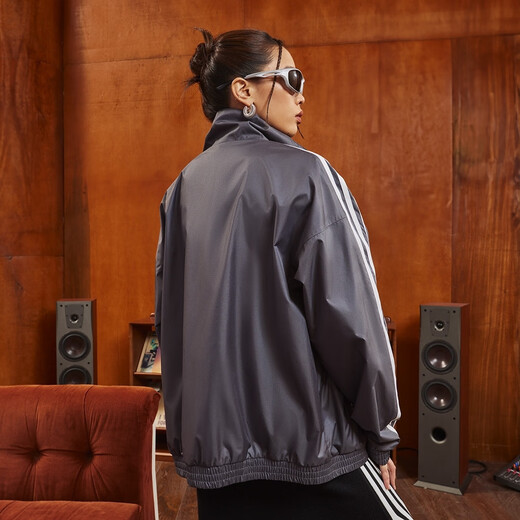 Adidas Couple's Retro Style Woven Stand Collar Jacket Jacket for Men and Women Autumn Adidas Official Clover Dark Gray M