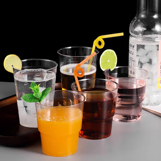 Disposable cup aviation cup thickened PS transparent food grade hard plastic tea cup home wedding banquet bar space cup 50 pieces 200ml