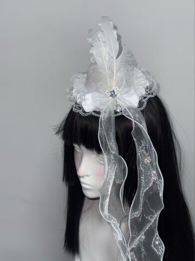 Jiyu original dark gothic Lolita rhinestone lace Lolita subculture hair accessories hairpin feather headdress top hat black curly feather top hat