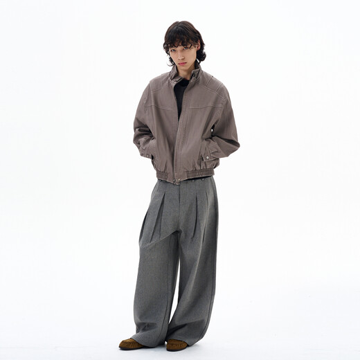 Weilang's shop autumn American washed distressed stand collar leather jacket men's high-end handsome deconstructed jacket couple New Year green coffee color L