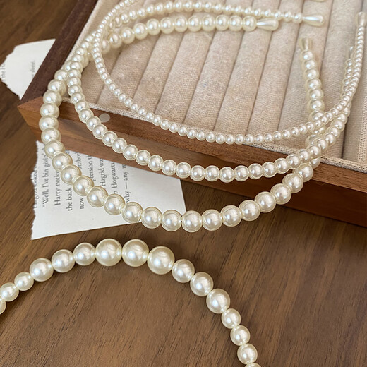 French elegant large pearl headband, feminine, versatile and high-end, going out, hair-pressing headband, daughter-in-law style headwear, large and small pearls 6-12mm