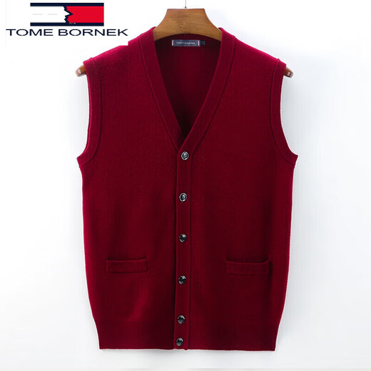 TOME BORNEK Tommy Tommy 100% wool sweater cardigan vest casual solid color V-neck knitted vest sleeveless knitted vest navy S 165