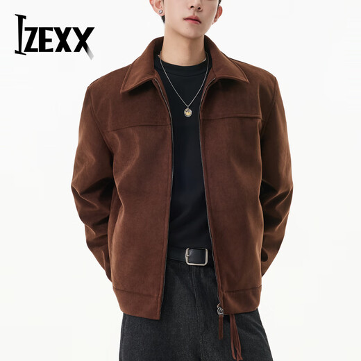IZEXX American imitation suede jacket frosted high-end men's top outdoor retro autumn and winter jacket HJ58 coffee color L
