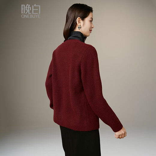 Late White New Product 2025 Winter Fashion Casual Chinese Red Sweater High Elastic Wool Knitted Cardigan Jacket for Women Burgundy M