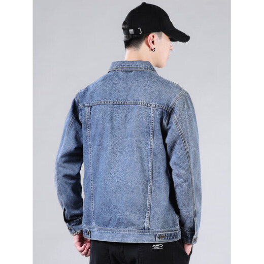 ROYAL PALM POLO SPORTS CLUB New Men's Denim Jacket Jacket Men's Trendy Brand Handsome Spring and Autumn Loose Casual Jacket Light Blue-9008 4XL Weight 175-190Jin Jin equals 0.5 kg