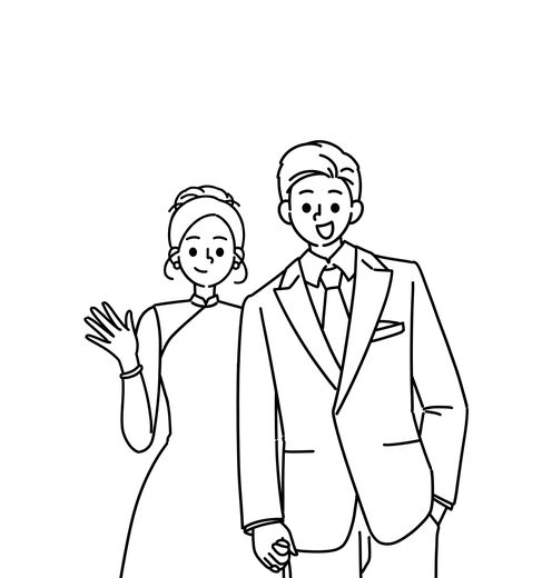 Yusenyi Cartoon Wedding Simple Drawing Hand-painted Wedding Photo Wedding Invitation Sugar Box Sticker Customized Q Version Image LOG Line Half Body Single
