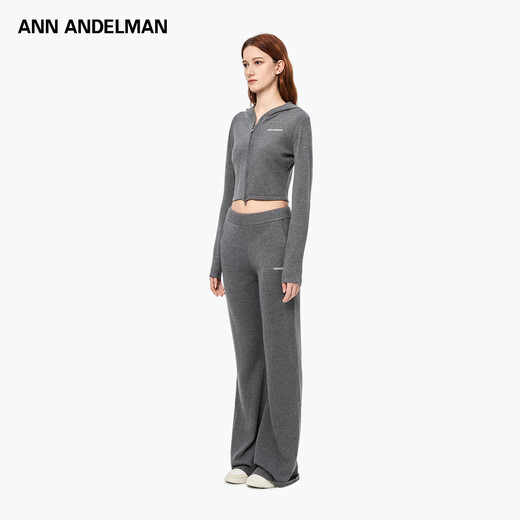 ANN ANDELMAN official direct-selling sweater cardigan coat women's autumn and winter new zipper hooded sweater top dark gray S