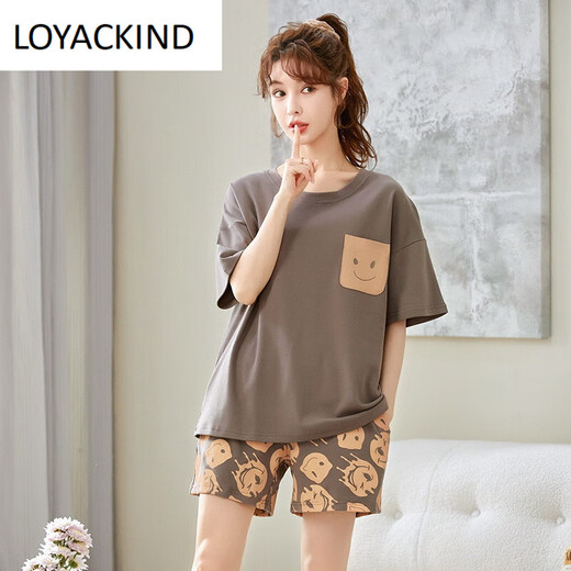 LOYACKIND Pyjamas für Damen, Sommer, Baumwolle, dünn, niedlich, koreanischer Stil, Student, kurzärmelig, Zweierpack, Frühling und Herbst, lockere Sommer-Hauskleidung, Kastanienbraun GXT6636 Bildfarbe 3XL (empfohlen 145–155 Jin Jin entspricht 0,5 kg)