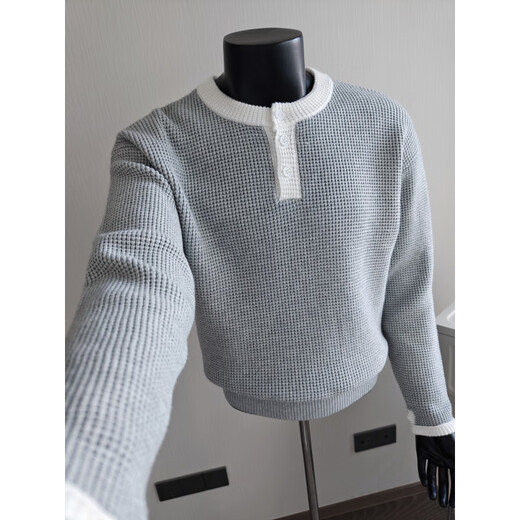 Dai silk warm autumn Henry collar men's bottoming shirt with 2025 new autumn and winter top handsome waffle sweater men's gray M _ It is recommended that 100 Jin Jin is equal to within 0.5 kg