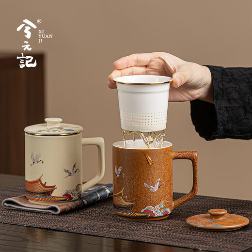 Xiyuanji Forbidden City Cultural and Creative Palace Crane Ceramic Tea Cup Couple Cup High-end Souvenir for Friend's Dad Birthday Housewarming Gift