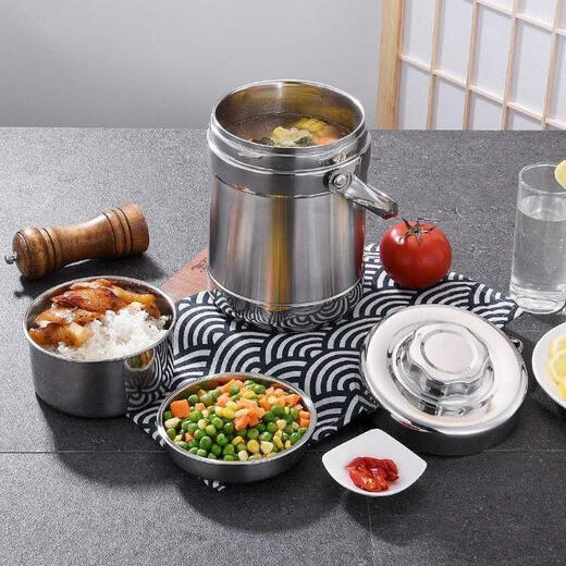 SUPOR stainless steel thermal insulation pot for office workers and students for home use with rice insulation lunch box lunch basket large capacity portable 304 insulation bucket 2000ML steel color + thermal insulation