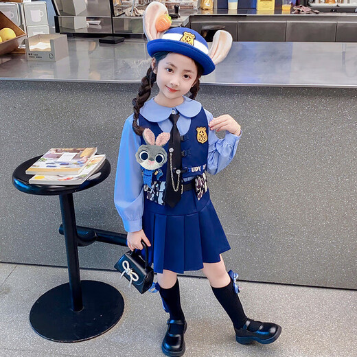 Jiaojing Zootopia Costume Bunny Police Cos Clothes Girls Princess Dress Judy JK Suit Judy Vest Three Piece Judy Vest Three Piece Set 100 cm