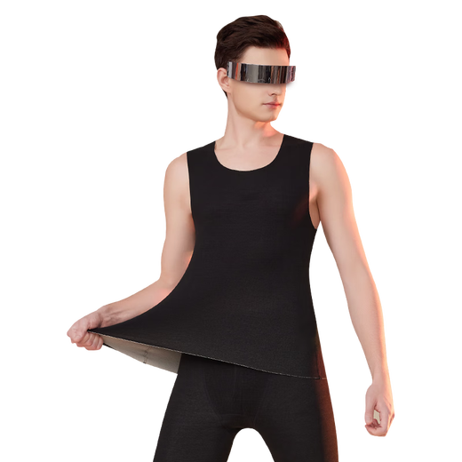 雅鹿2件羊绒蚕丝保暖背心男士内衣无痕发热打底秋冬马甲坎肩德绒上衣