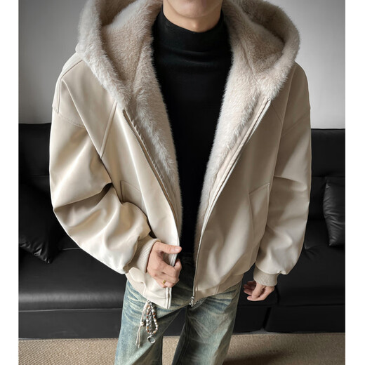 NYING mountain carving hooded pu leather jacket men's new winter trendy brand plus velvet thickened warm casual jacket loose top black XL (120-140Jin Jin equals 0.5 kg)