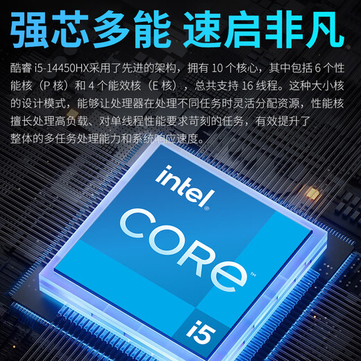 Five Color Fish 14th Generation Core i5-14450HX 16G 512G Solid State 4G Independent Display Office Commercial Home Game Desktop Computer Desktop Computer Host Complete Set