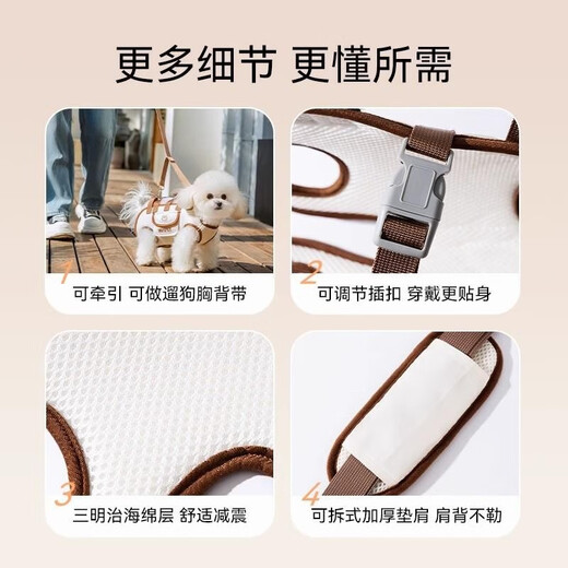 JCZS Sac à Main bandoulière Portable pour Chien, Petit Chien et Chat, Sac à bandoulière, Sac à emporter pour Animaux de Compagnie, Sac à Bretelles de Dessin animé, Marron Moka, Quatre Utilisations dans Un Paquet | facile à transporter longtemps, taille S, tour de poitrine 35-41 cm, tour de cou 25-31 cm, recommandé