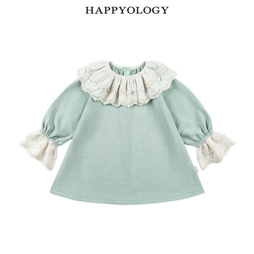 Happyology British children's spring and autumn embroidered skirt knitted large lapel girls' children's clothing dress