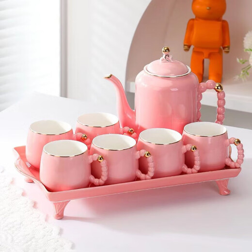 Yongxia Light Luxury Housewarming Ceramic Water Set Tea Cup Household Tea Set Nordic Living Room Teapot Cup Water Cup Complete Set Pearl White 6 Cups