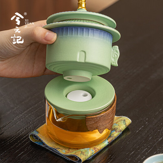 Xiyuanji Forbidden City Cultural and Creative Ceramic Tea Set Gift Box Birthday Housewarming Souvenir for Elders, Friends and Teachers My Tea Set 5-piece Forbidden City Shaohua Gift Box Set-Yao Qinglu