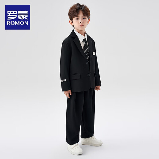 Romon children's suit suit British flower girl dress boy college style casual suit piano performance suit black 120