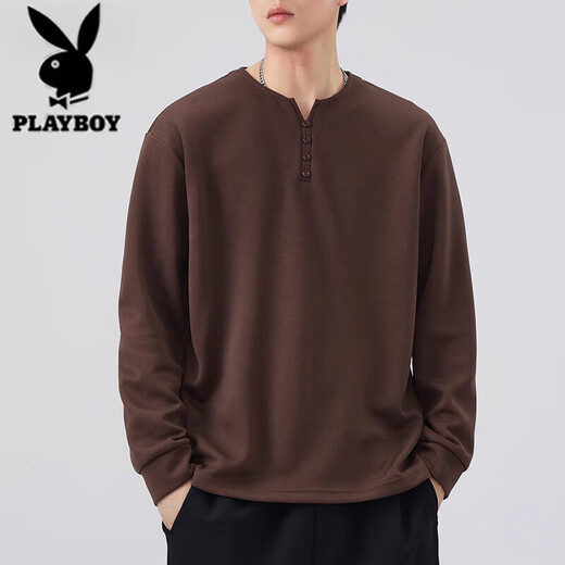 Playboy long-sleeved T-shirt men's Henry collar autumn and winter slim fit top spring and autumn sweatshirt men's inner layering shirt boys 3309 black M 90-105Jin Jin equals 0.5 kg