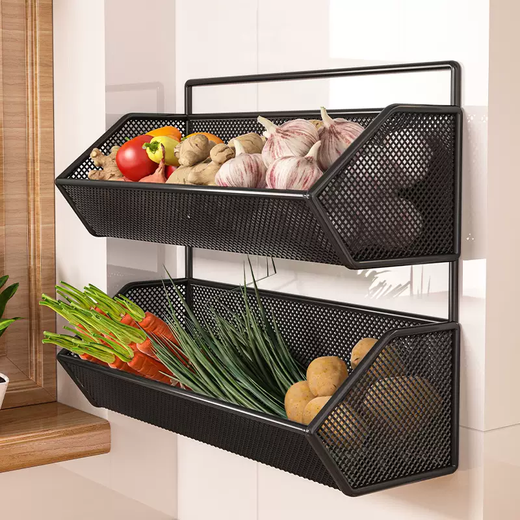 Yusenyi Kitchen Storage Rack Artifact Drainage Wall Basket Perforated Free Multifunctional Vegetable Basket Seasoning Wall Hanging Rack Ginger and Garlic White Double Layer Large (Standard Model)