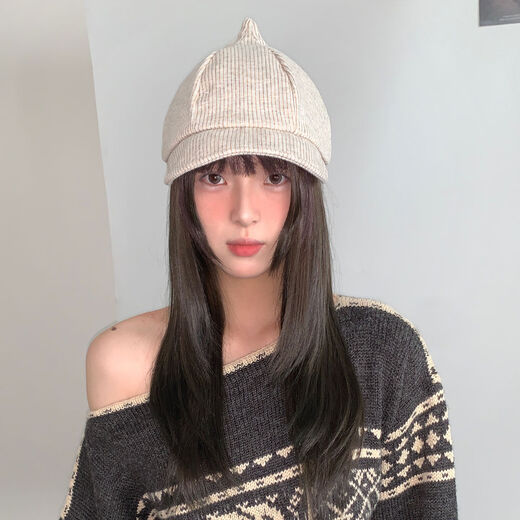 Mulberry striped duck tongue pacifier beret women's spring and autumn big face small newsboy hat retro big head painter's hat gray one size