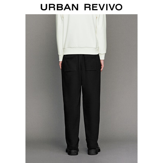 UR2025 new winter men's trendy embroidered elastic waist drawstring cotton straight pants UUV650054 black 29