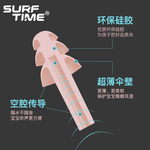 Langqi (SURFTIME) children's swimming earplugs waterproof and anti-otitis media silicone earplugs for baby bathing to prevent ear water ingress Maca powder earplugs