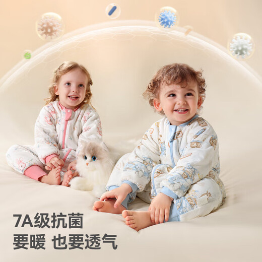 Bates sleeping bag for baby spring and autumn children 3-6 years old pure cotton split-leg anti-kick quilt warm anti-jump jumpsuit Bear in Wonderland autumn and winter medium thickness 10-20 C cat belly cotton L size recommended height 90-105cm recommended 2-4 years old