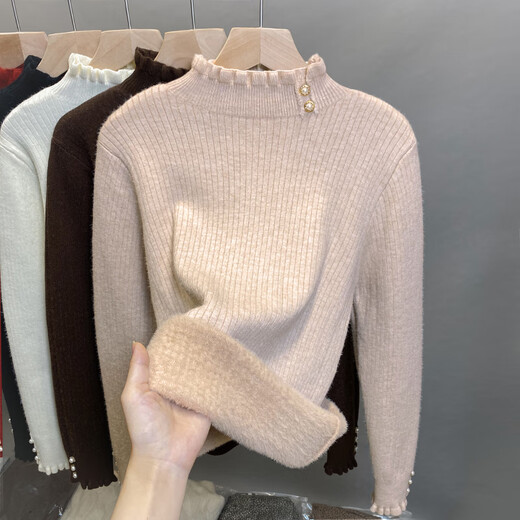 Yu Zhaolin (YUZHAOLIN) one-piece velvet half-turtleneck sweater for women plus velvet thickened bottoming shirt 2025 autumn and winter new style knitted sweater inner top