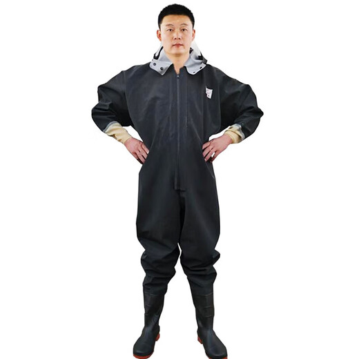 PVC full body waders for fishing, catching fish, lotus root suit, thickened wading pants, waterproof one-piece fishing pants, yellow three-in-one cuffs, whole body 38