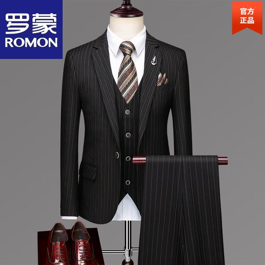 ROMON suit men's high-end suit business casual professional fit-fitting trendy no-iron anti-wrinkle three-piece dress light gray-15 2XL