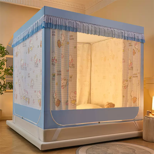 Yonghuan 2025 new children's anti-fall mosquito net, full-bottomed baby home bed curtain, integrated bed curtain zipper, no need to install, year-round safe return model, Class A thickened splicing-free bracket + five-sided super shading, 3-1.5 meters, bed width 1.5 meters, length 1.9 meters