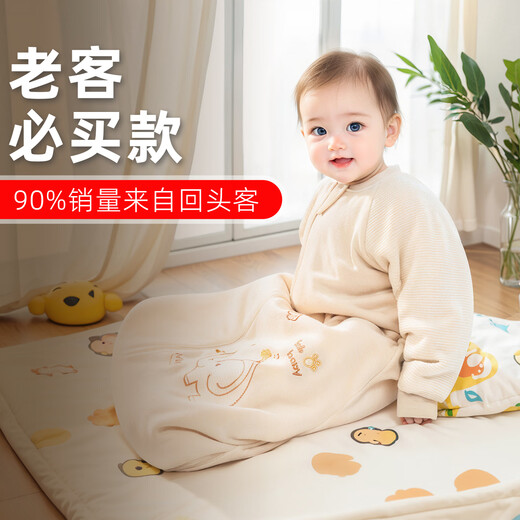 Smile Baby 0 dyed Xinjiang colored cotton baby sleeping bag, spring, autumn and winter all-in-one baby pajamas, children's anti-kick quilt, autumn and winter style, 100% cotton liner, thickened 350g/cotton, suitable for 10 up and down 100cm (suitable for 1-3 years old)