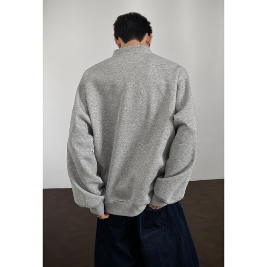 OEMG Heavy Henley Collar Velvet Thickened Sweater Men's Autumn and Winter American Trendy Brand Hoodie Top Versatile Jacket HW25884 Black XL Recommended 110-130Jin Jin equals 0.5kg