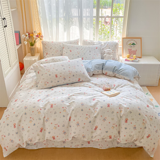 Nanjiren autumn and winter milk velvet four-piece bedding set anti-static double-sided velvet plus velvet thickened bed sheet and quilt cover three-piece set Sea Salt Baby High-density cotton thermal storage and warmth 1.5m bed four-piece set - sheet type - quilt cover 200 230cm