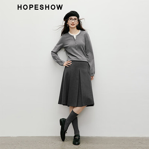 Red sleeve (hopeshow) high-end retro-feel skirt 2025 winter new women's MIU series versatile slimming temperament A-line pleated skirt Smoke 056 M