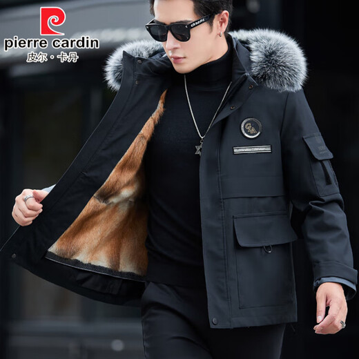 Pierre Cardin 2025 New Fox Fur Collar Pie Overcomes Men's Mink Fur Lined Fur Integrated Fur Coat Men's Winter Coat Fashion Pearl White-Snow Fox Fur Collar XL 180