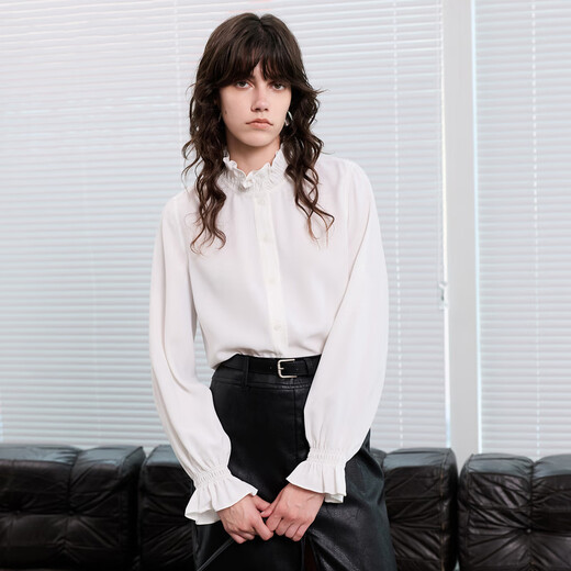 Sancai 2025 new winter loose shirt with fungus edge stand collar long-sleeved top for commuter women