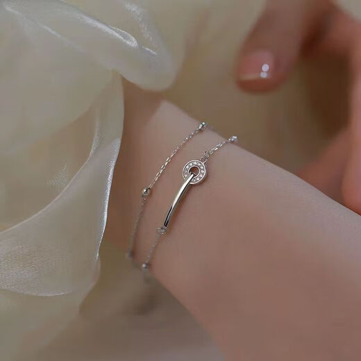 PT950 Platinum Double Layer Bracelet Girls Light Luxury White Gold Bracelet as a Gift for Best Friend and Girlfriend Chow Tai Fook White Gold Double Layer Bracelet