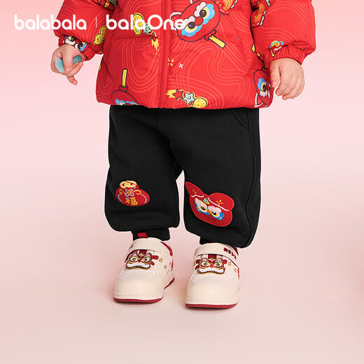 Balabala children's clothing children's velvet trousers boys and girls red New Year's greetings clothing blessing warm children's trousers