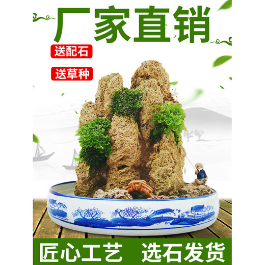 Water-absorbing stone rockery bonsai water-absorbing stone rockery bonsai natural raw stone landscaping small ornaments ornamental stone rough stone two pieces of grass seeds a pack